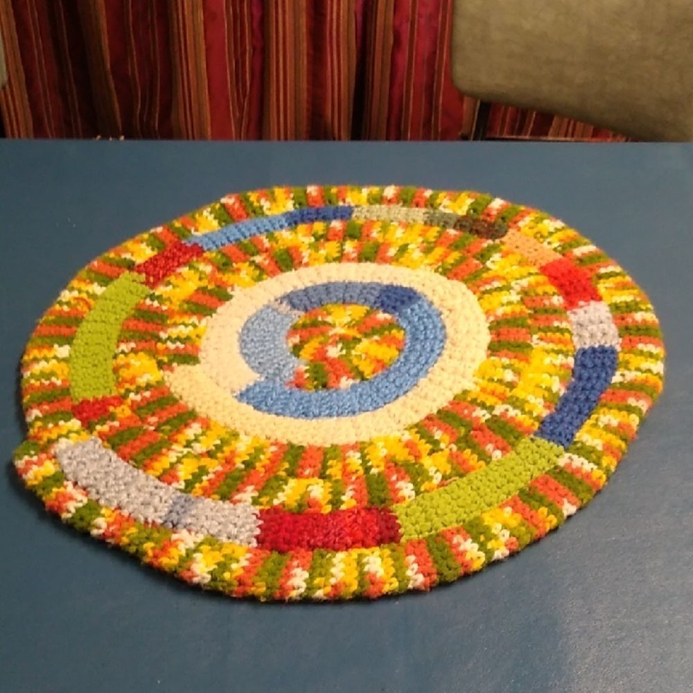 Hand Crocheted & Stitched Round Table, Counter, Chair/Rocker Seat Cushion Or Rug